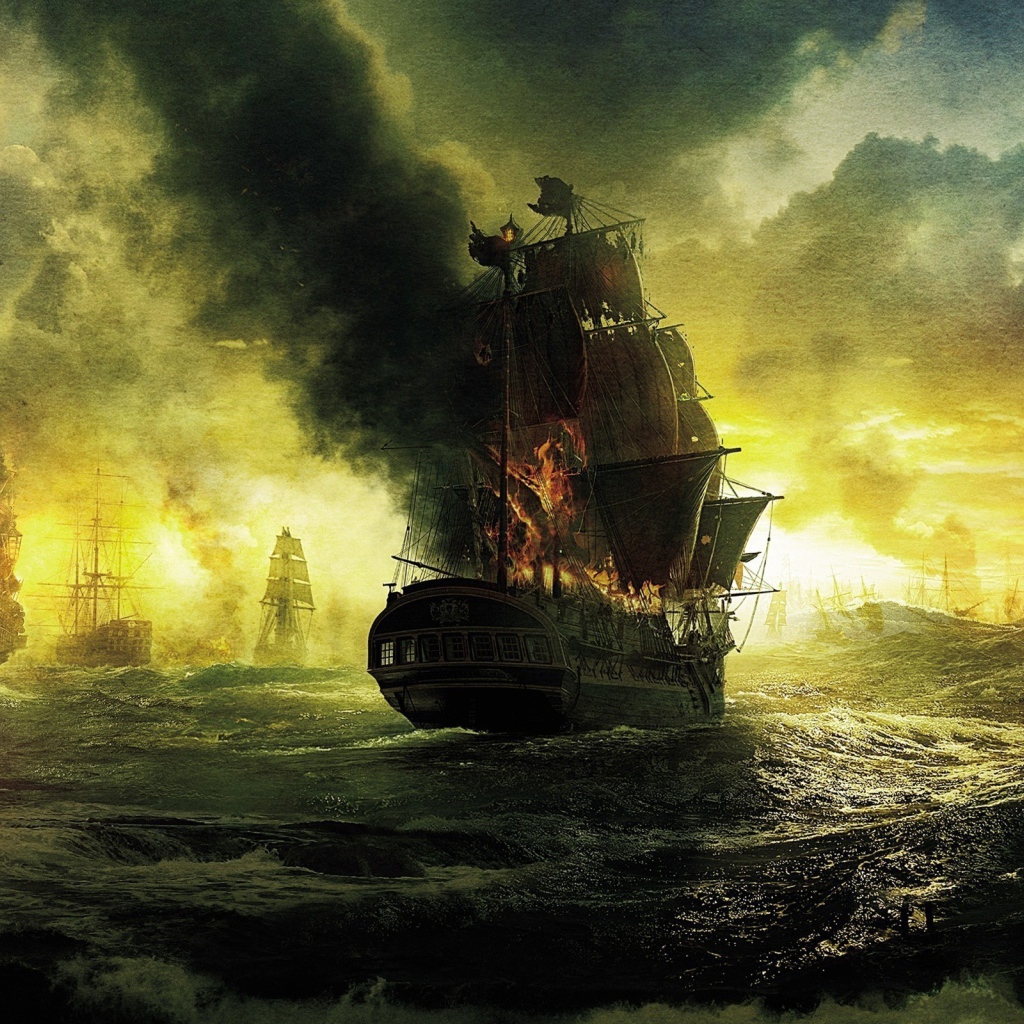 Горящие корабли после сражения, картина