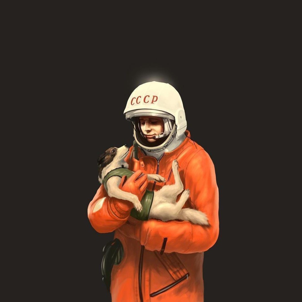 Лайка на руках у Гагарина