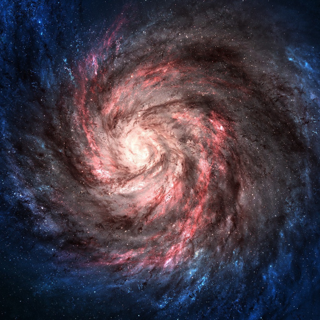 Розовая спиральная галактика с голубыми краями