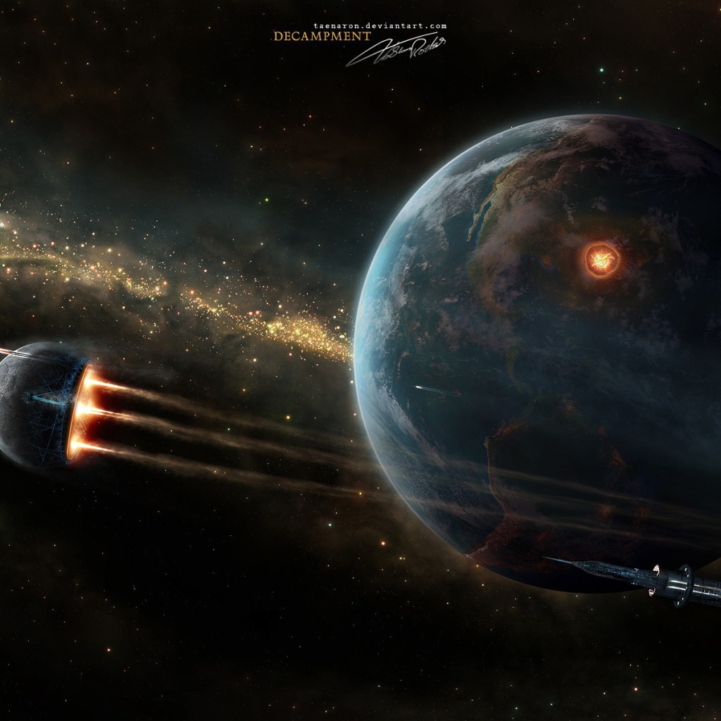 Космическая сфера на фоне планеты