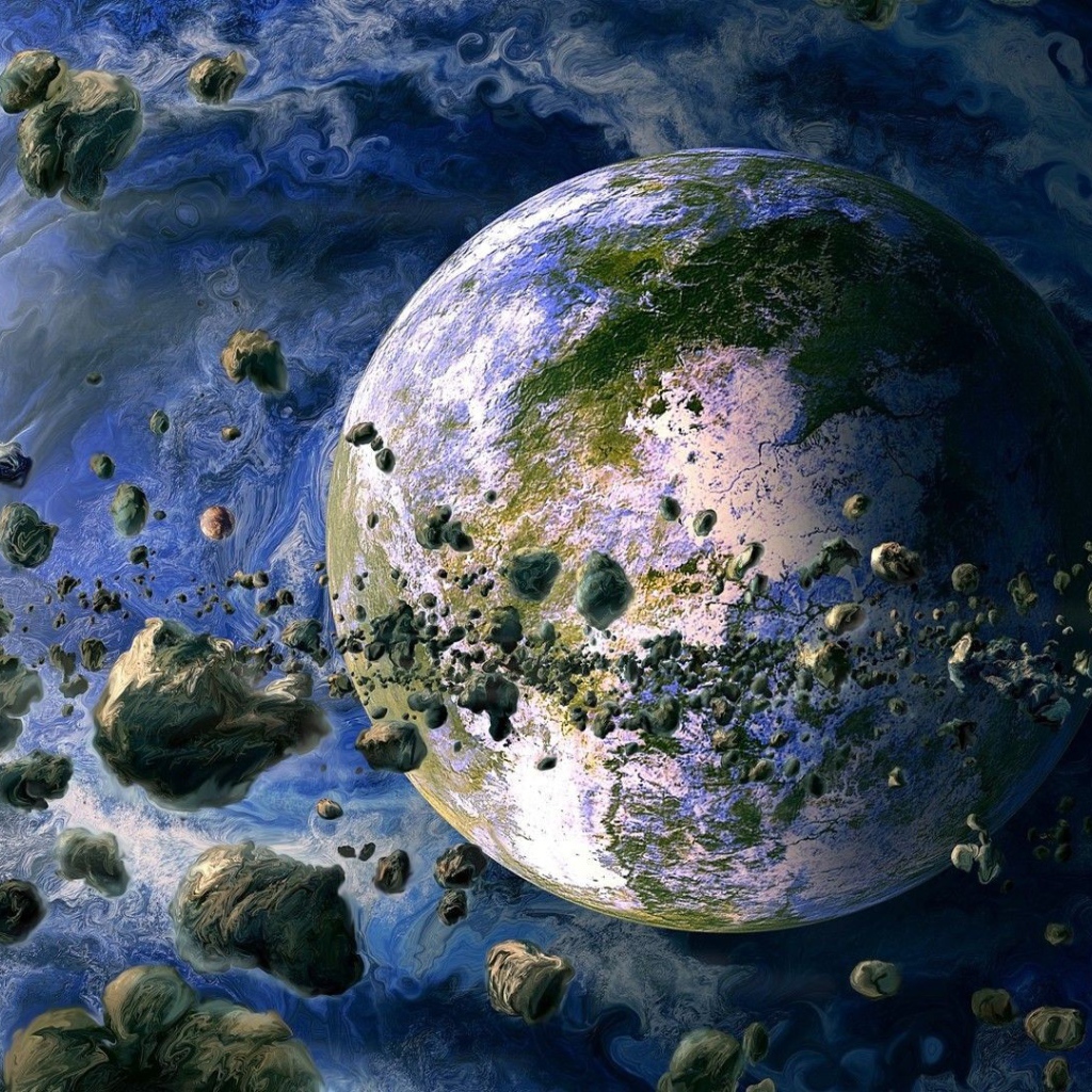 Земля в окружении обломков спутника