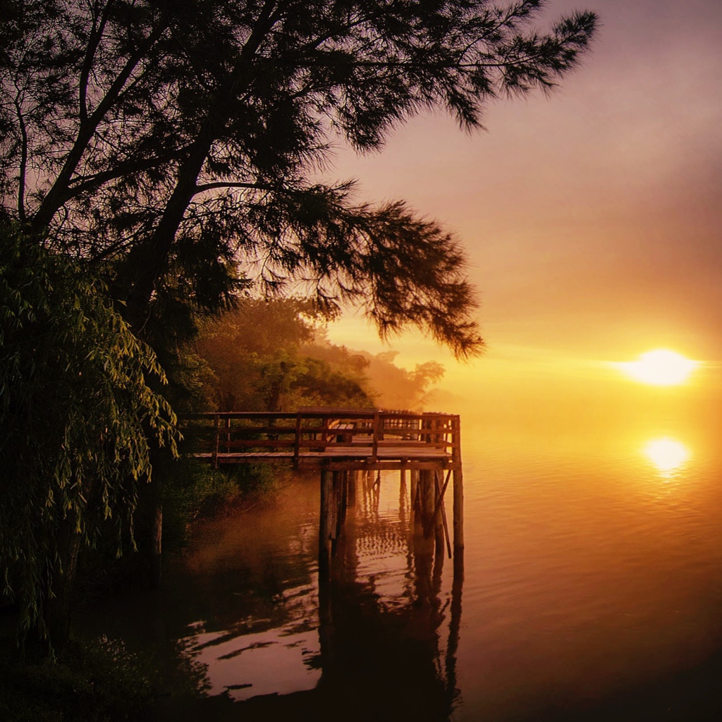 Утренний туман на озере в Аргентине