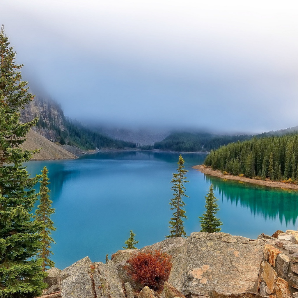 Туманное озеро в национальном парке Банф, Канада
