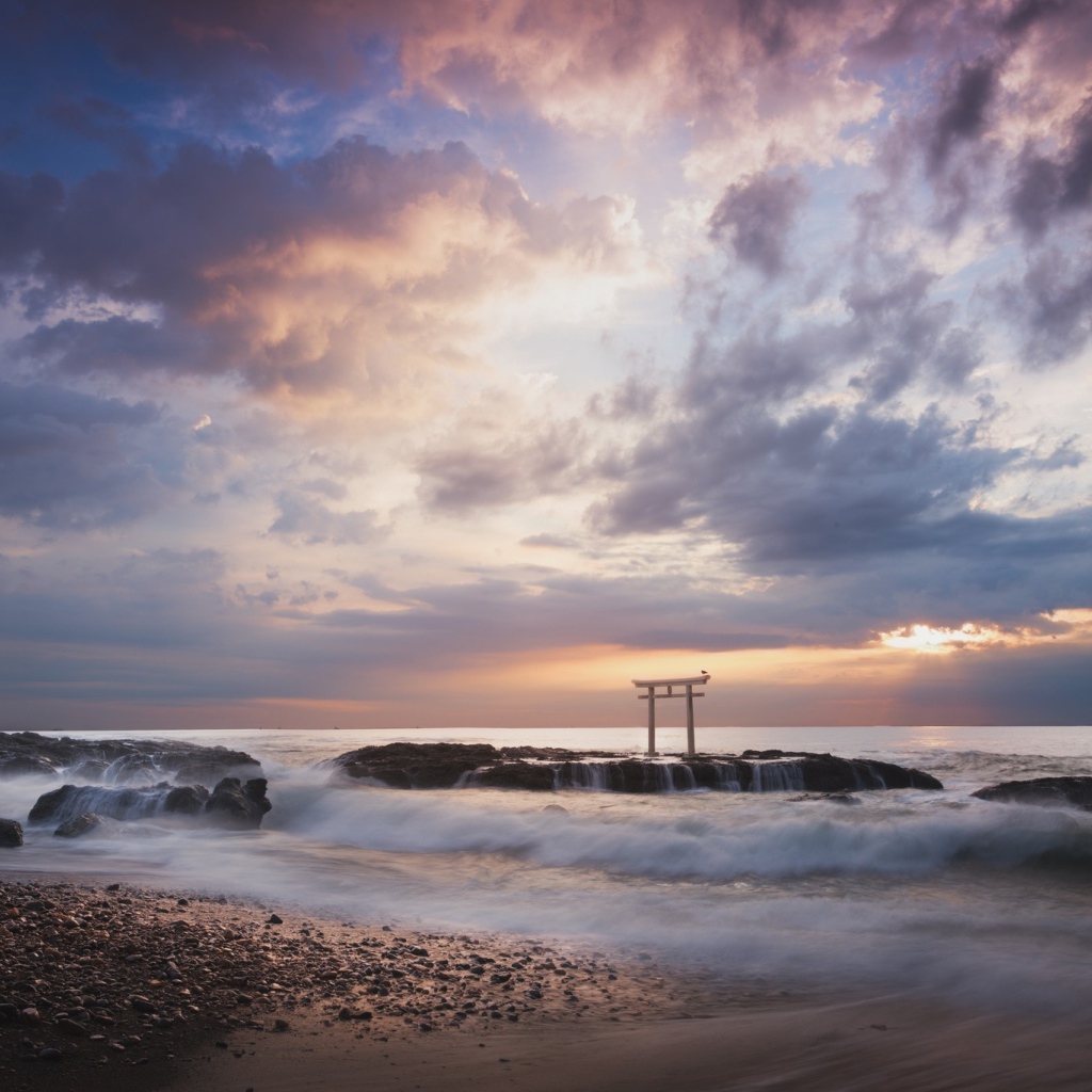 Японская арка на берегу моря