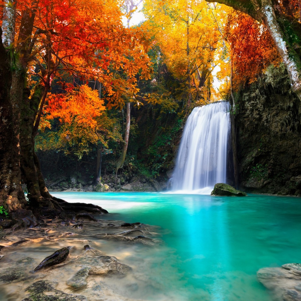 Водопад среди желтых деревьев, Таиланд