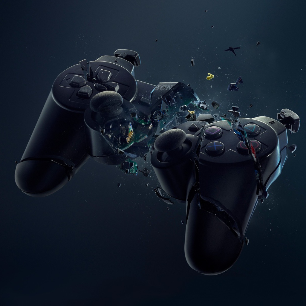 Разбитый на две части пульт от PlayStation