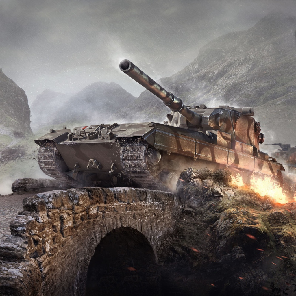 Танк FV215b на мосту в игре World of Tanks