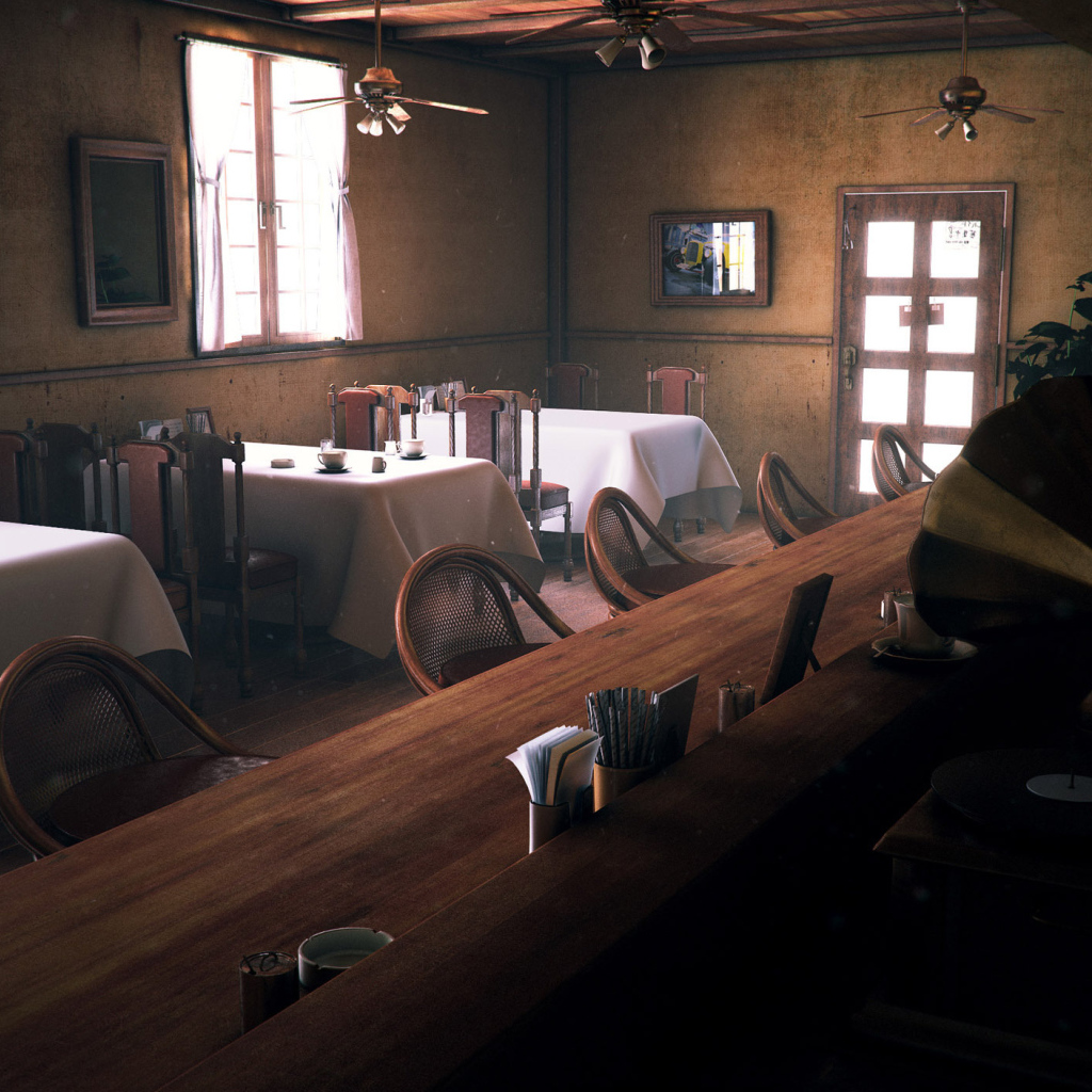 The interior of the café with a bar
