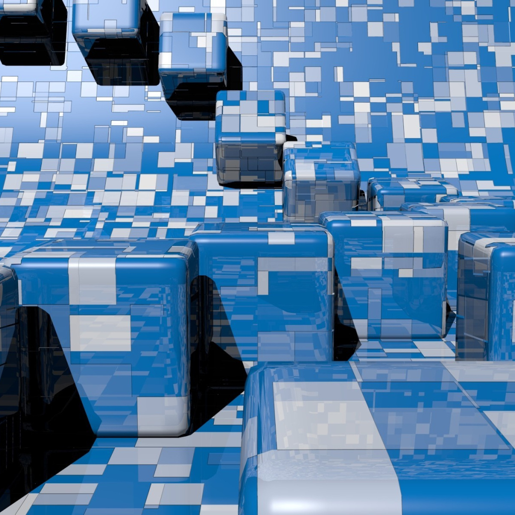 Сине - белые кубы 3D графика 