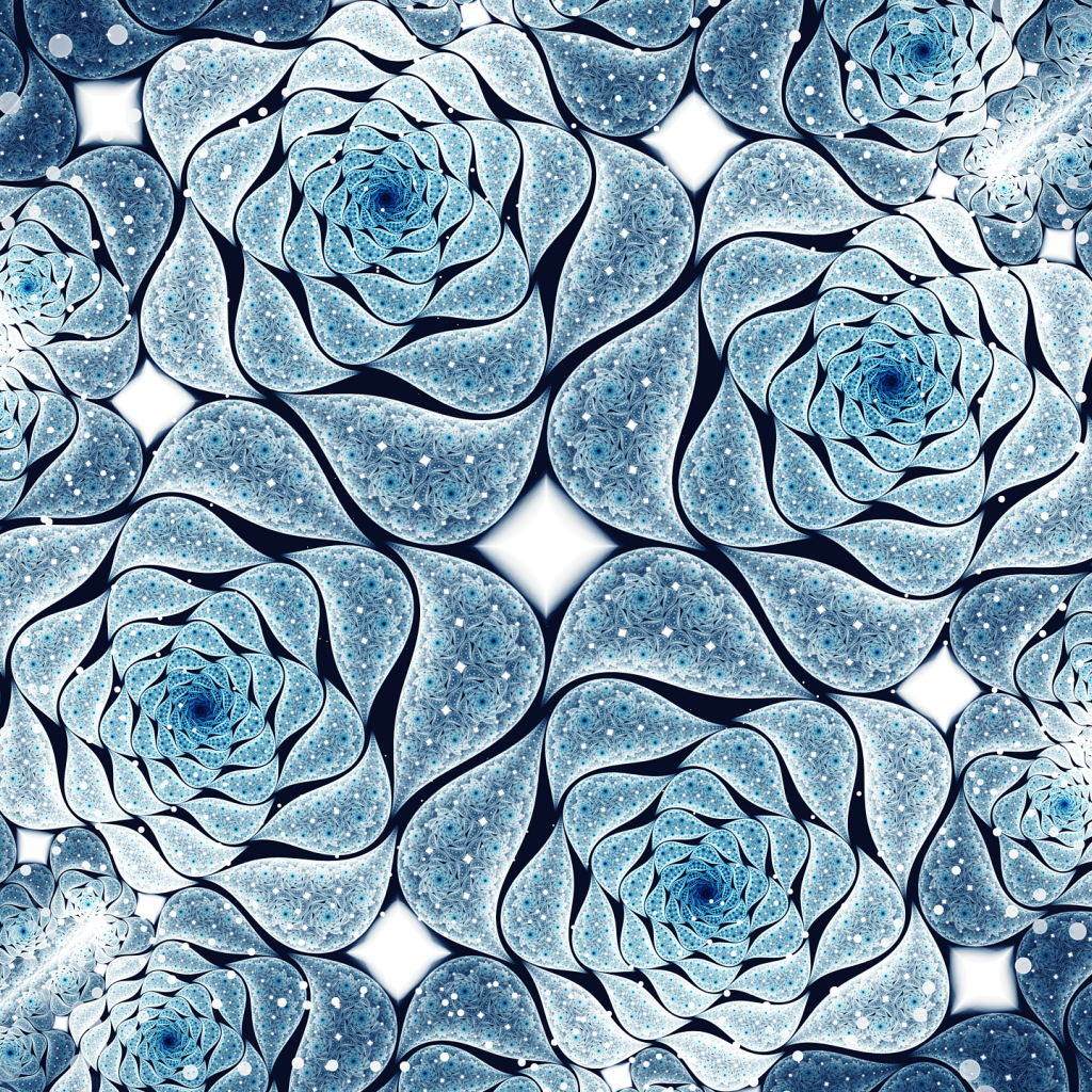 Голубые абстрактные цветы, фрактальный рисунок