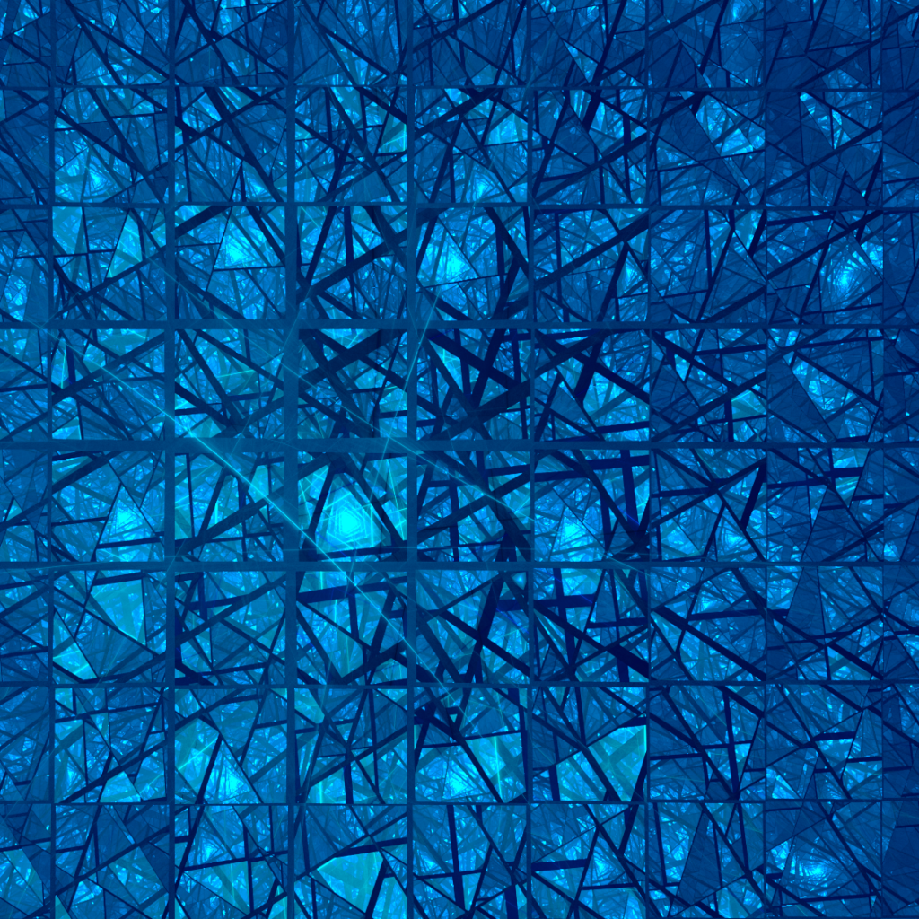 Синий фрактальный рисунок с зеркальными квадратами