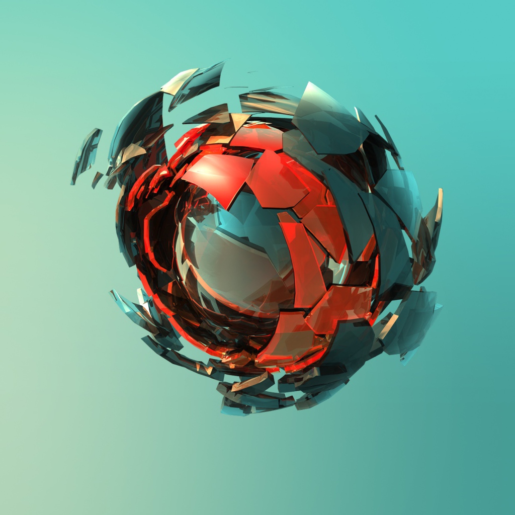 Разрушение сферы на зеленом фоне 3д графика