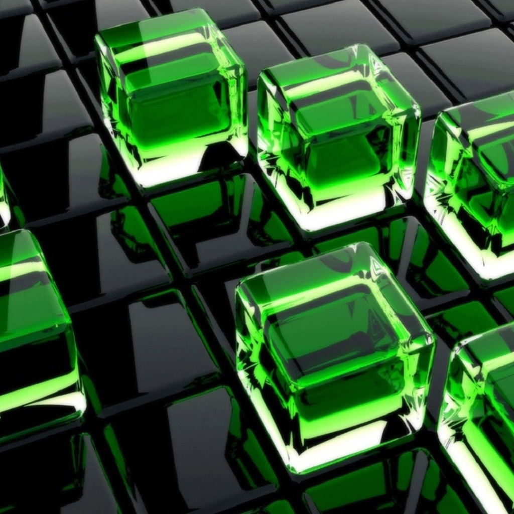 Зеленые стеклянные кубы 3D графика 