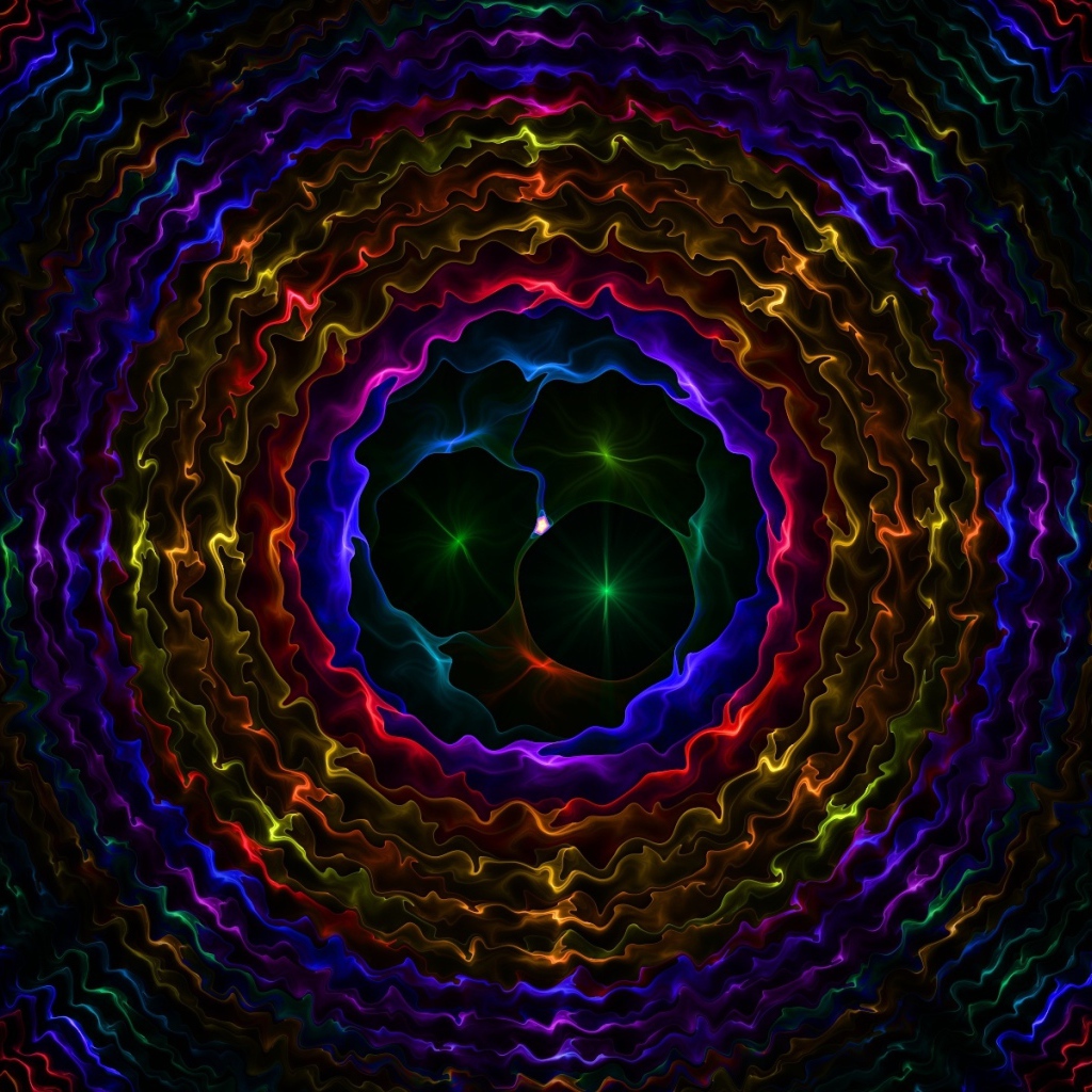 Разноцветные круглые волнистые узоры, абстракция  