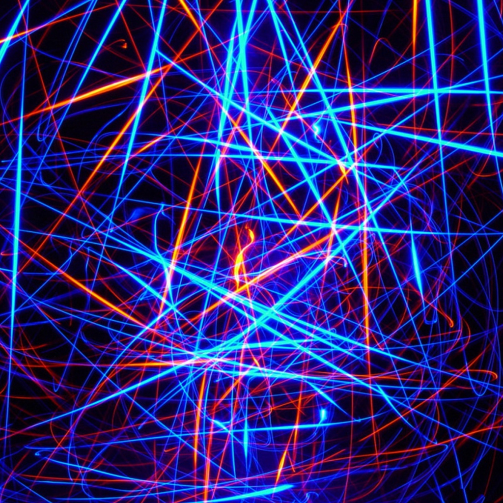 Красные и синие светящиеся неоновые линии абстракция 