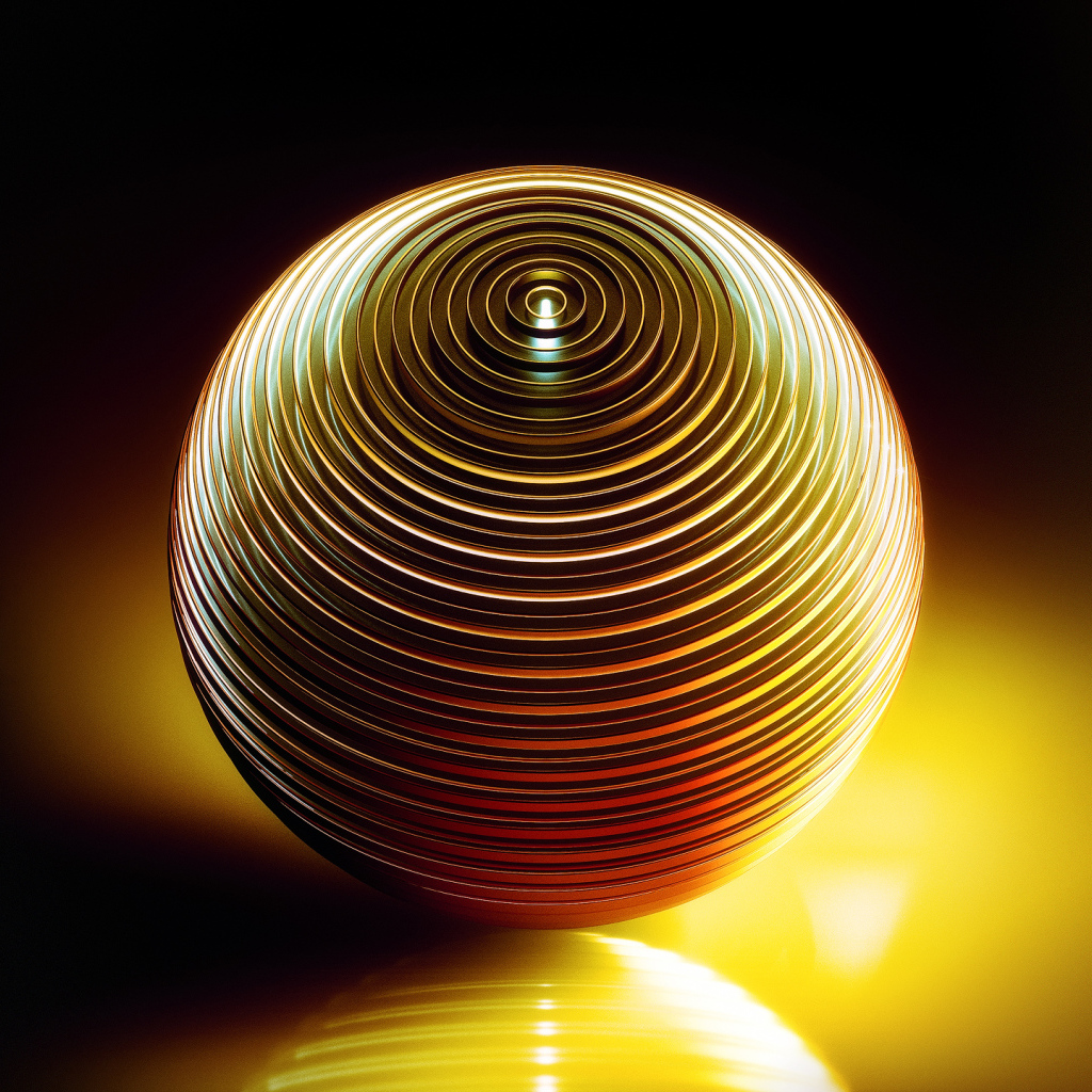 Металлическая желтая сфера отражается в поверхности