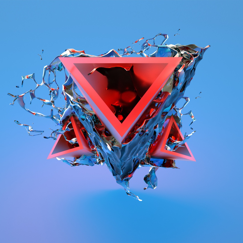 Треугольник разрушается на части на голубом фоне
