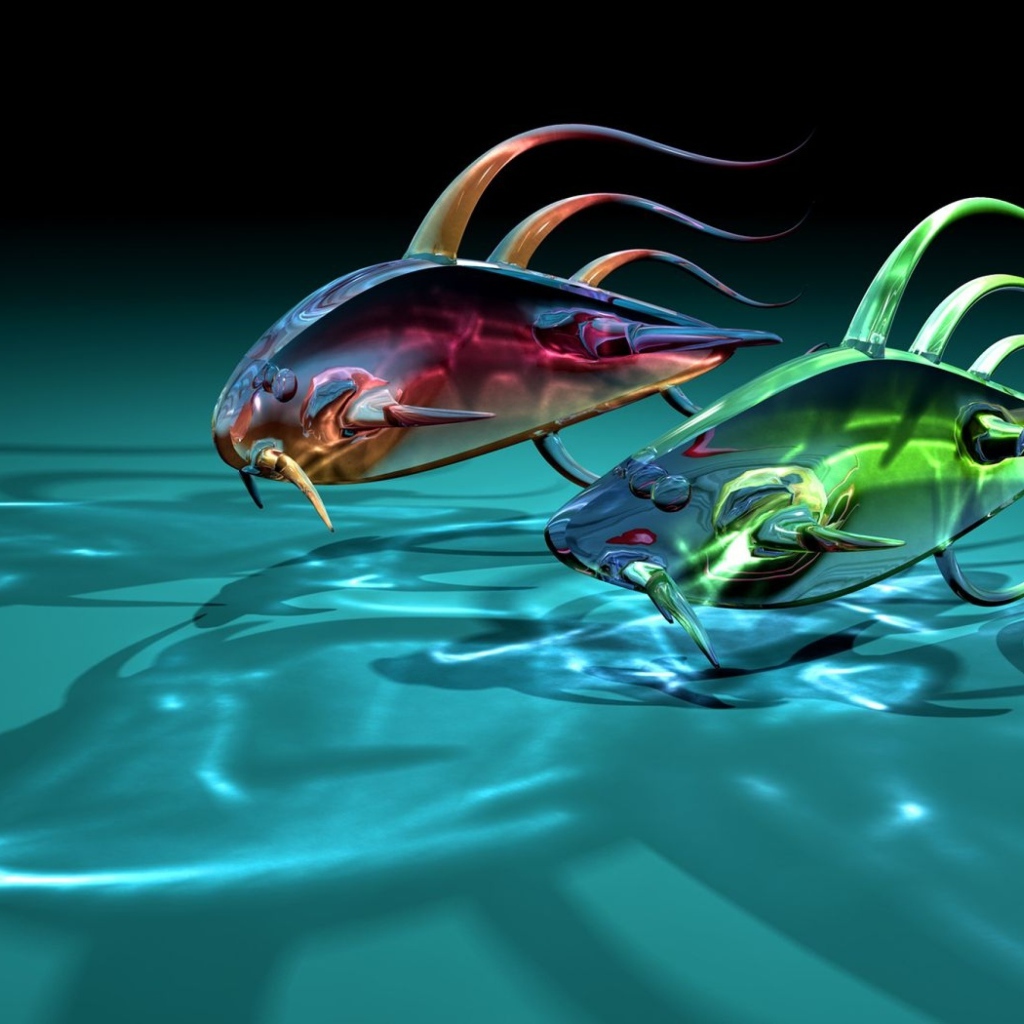 Две прозрачные стеклянные рыбки 3д графика 