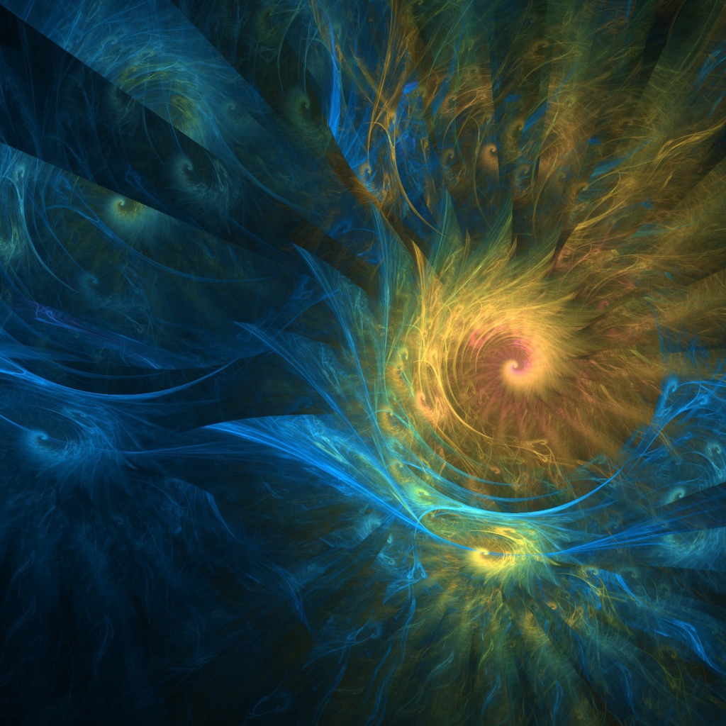 Желто - голубые спиральные фракталы  