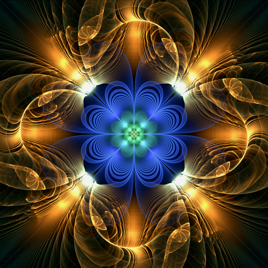 Желто голубой абстрактный фрактальный цветок 