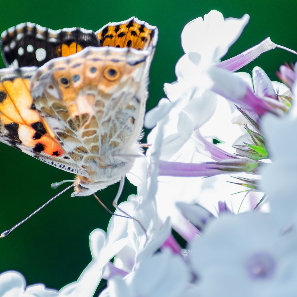 Красивая бабочка на нежном цветке 