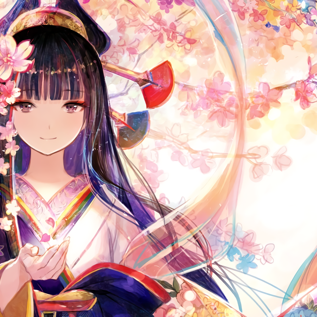 Аниме девушка с цветами в волосах 