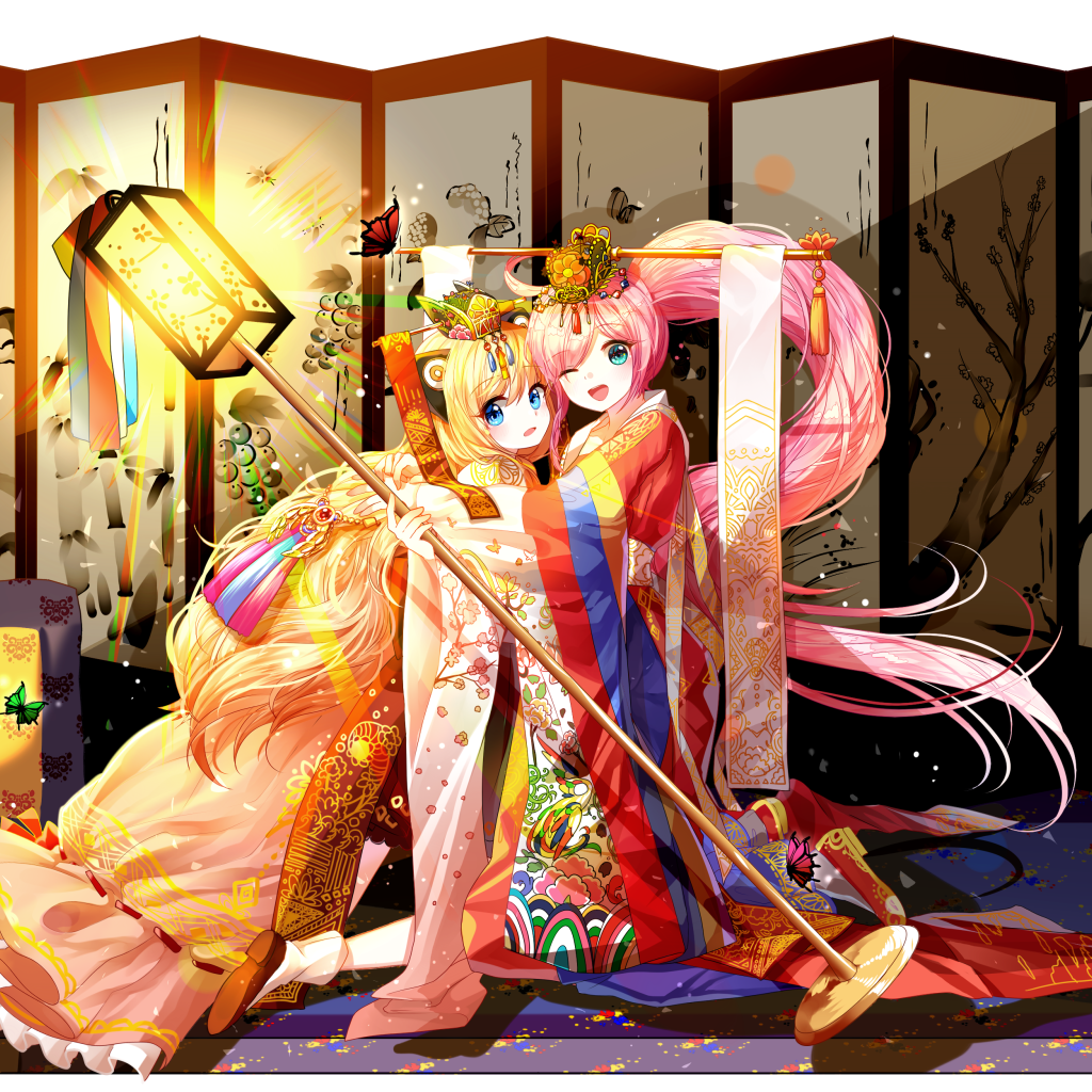 Две девушки в костюмах, аниме  Вокалоид