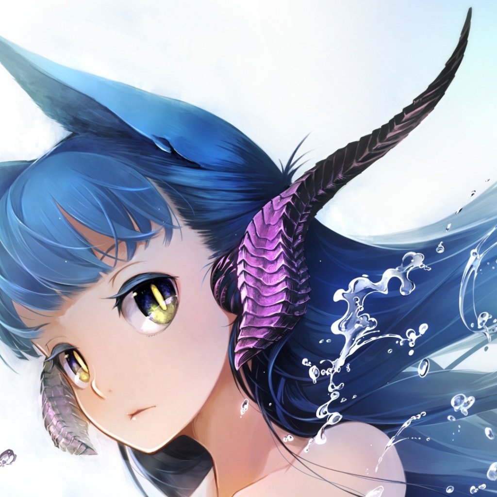 Девушка аниме с большими глазами и голубыми волосами 