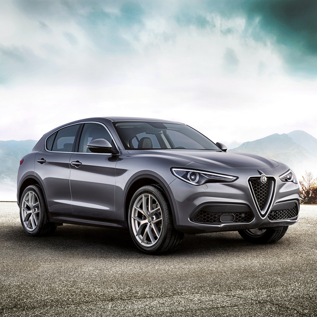 Серый автомобиль Alfa Romeo Stelvio Worldwide, 2017 