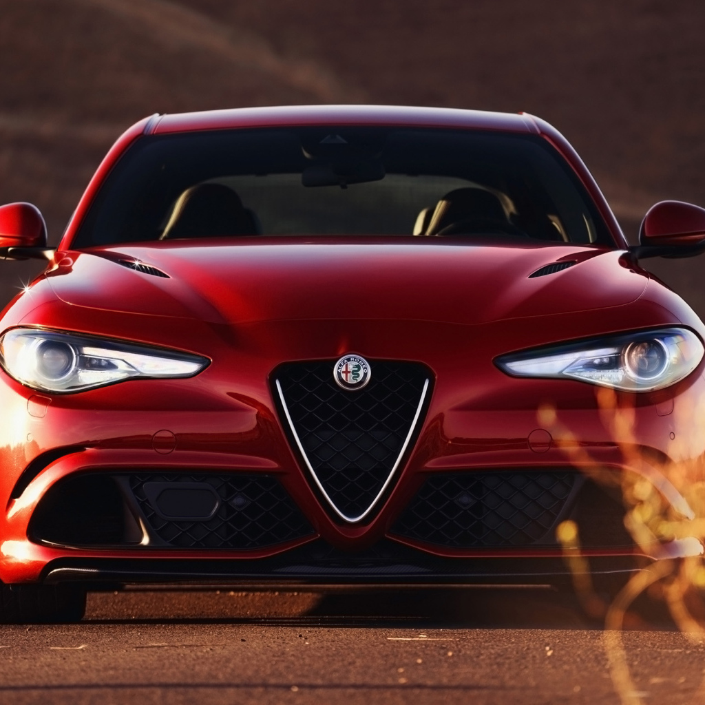 Красный автомобиль Alfa Romeo Giulia Quadrifoglio 2017 