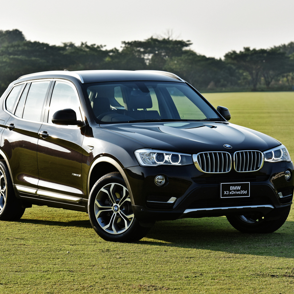 Черный автомобиль  BMW X3 на поле для гольфа 