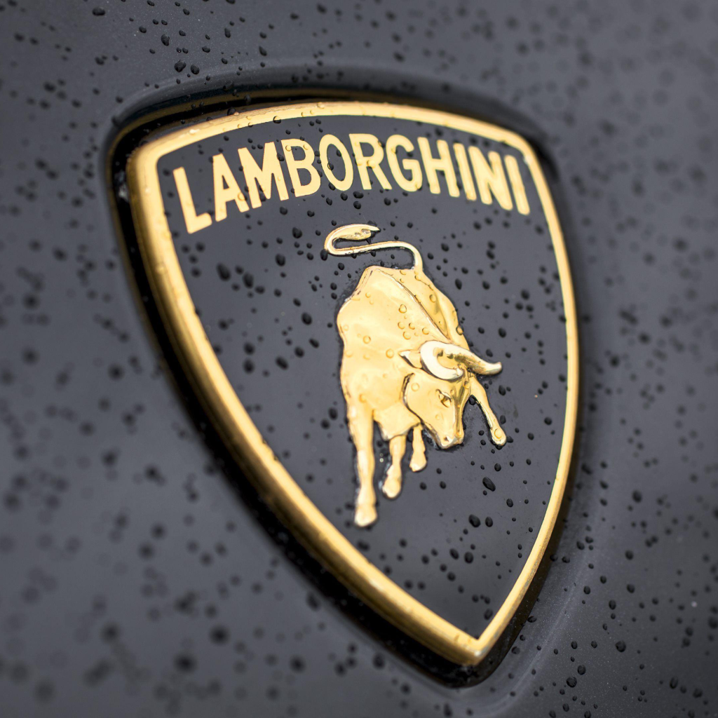 Логотип Lamborghini в каплях дождя крупным планом