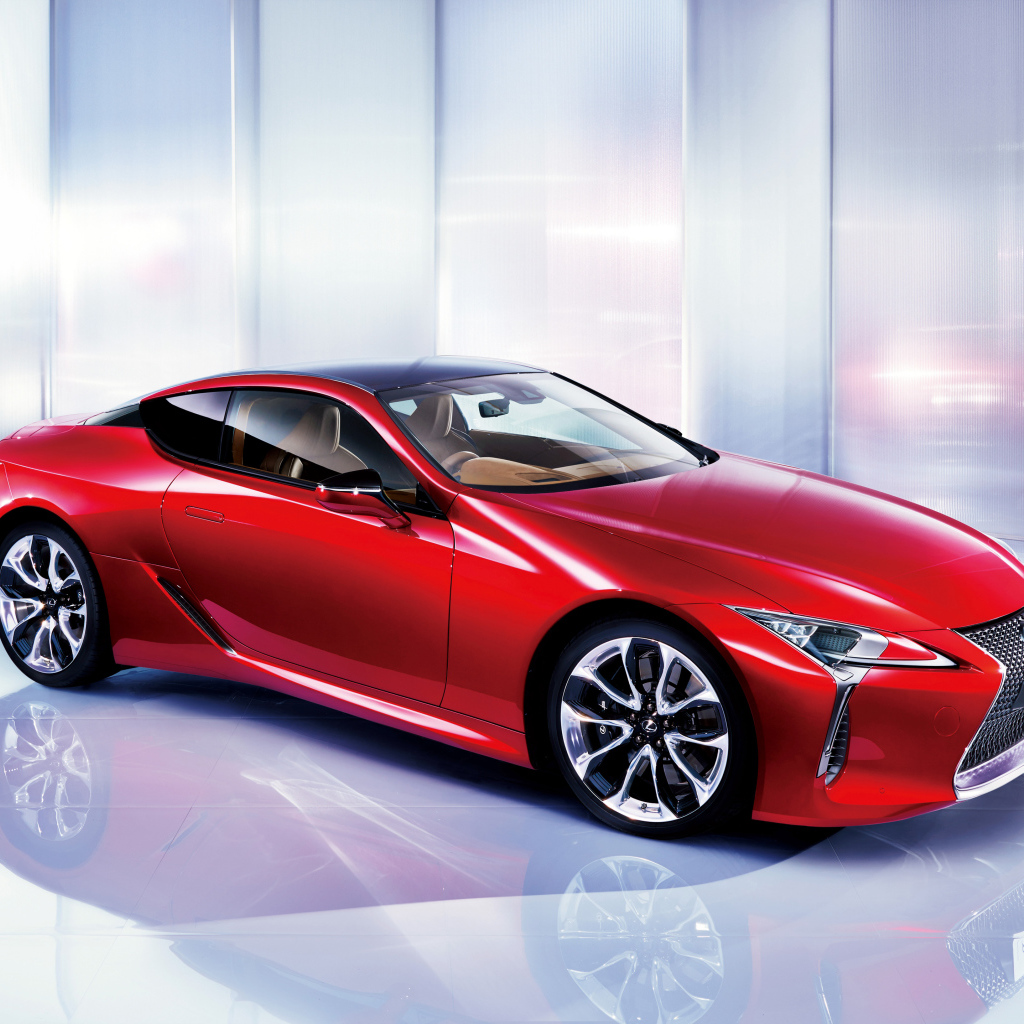 Презентация красного автомобиля  Lexus LC 500, 2018 