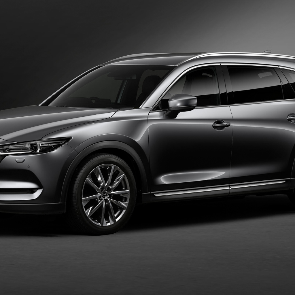Серый автомобиль Mazda CX 8 Custom, 2018 на сером фоне