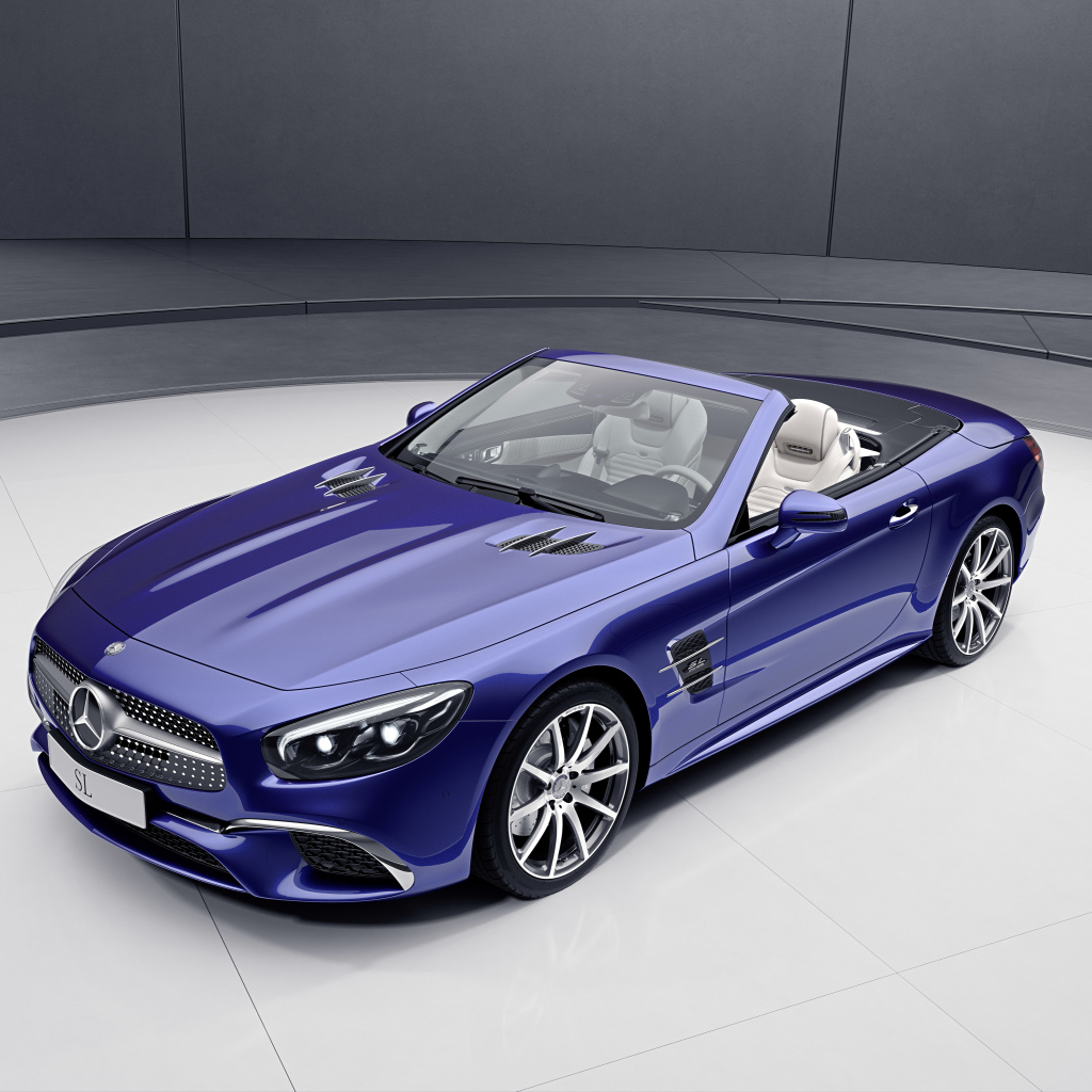 Синий кабриолет Mercedes-Benz SL-Klasse, 2017 