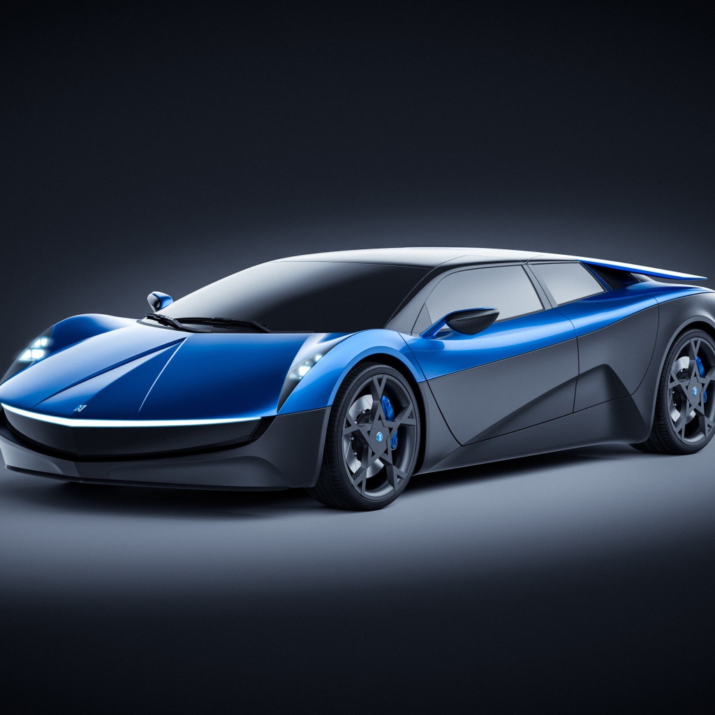 Синий электромобиль Elextra Electric Sedan концепт