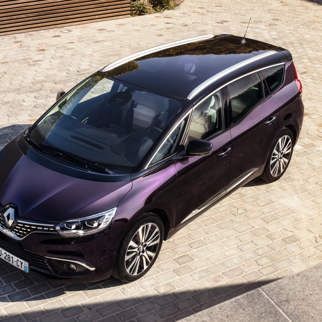 Фиолетовый автомобиль Renault Grand Scenic, 2017  вид сверху