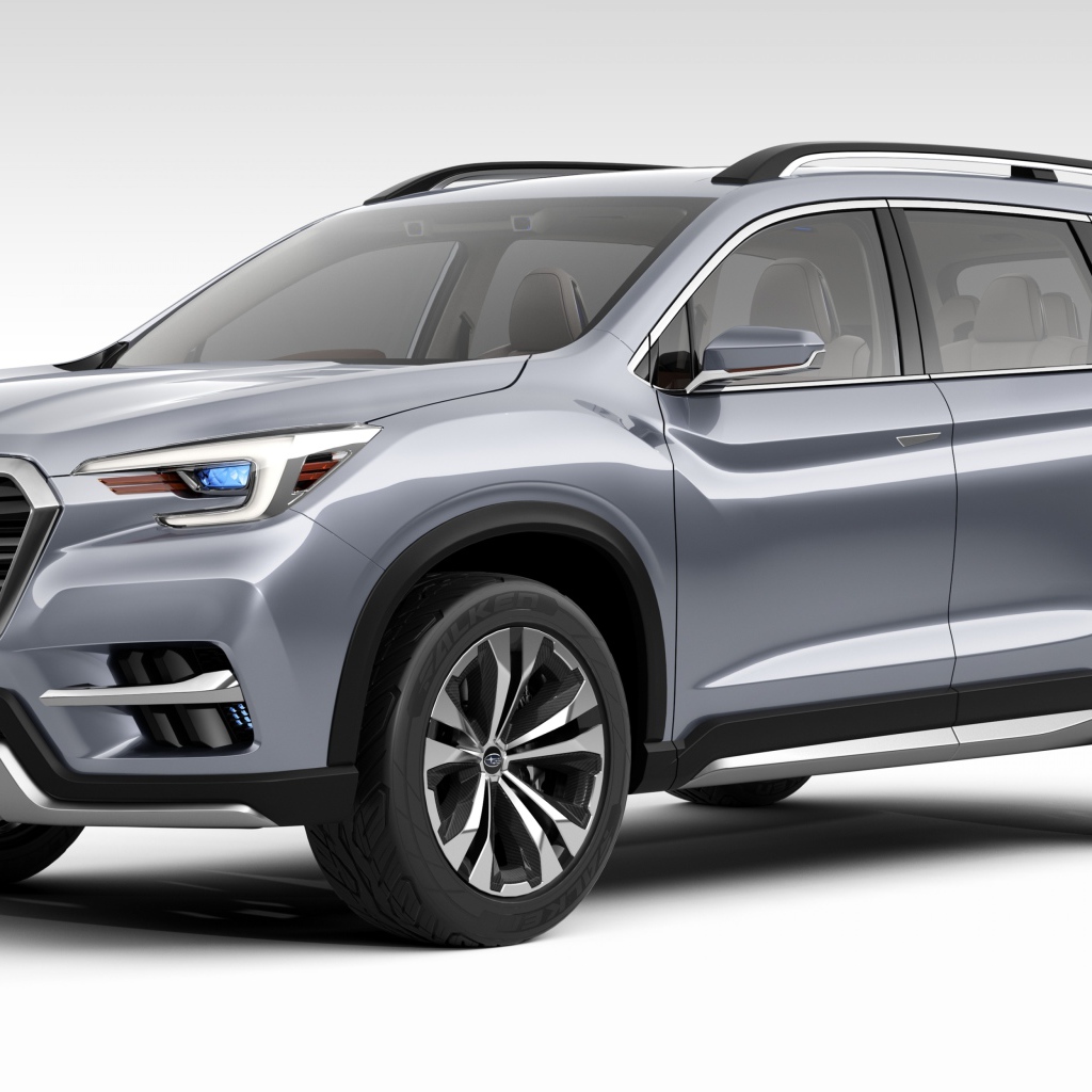 Серебристый внедорожник  Subaru Ascent, 2018 на белом фоне