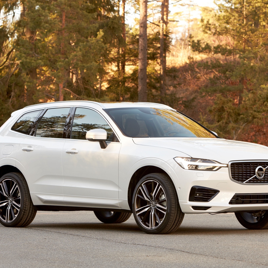 Белый внедорожник Volvo XC60 на дороге