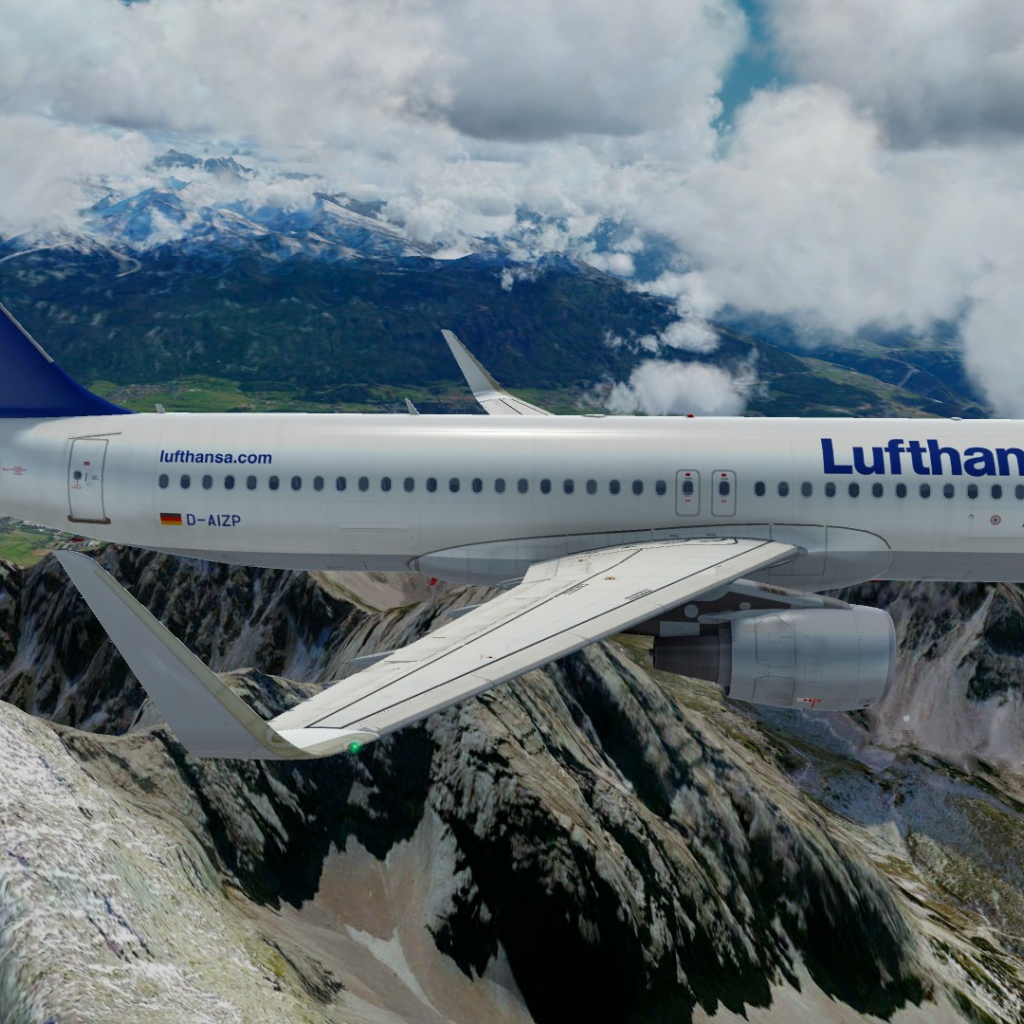 Airbus A320 авиакомпании Lufthansa полет над горами 