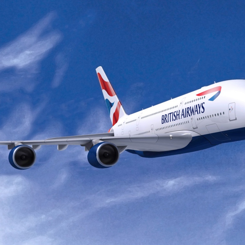 Airbus A380 авиакомпании British Airways на фоне голубого неба