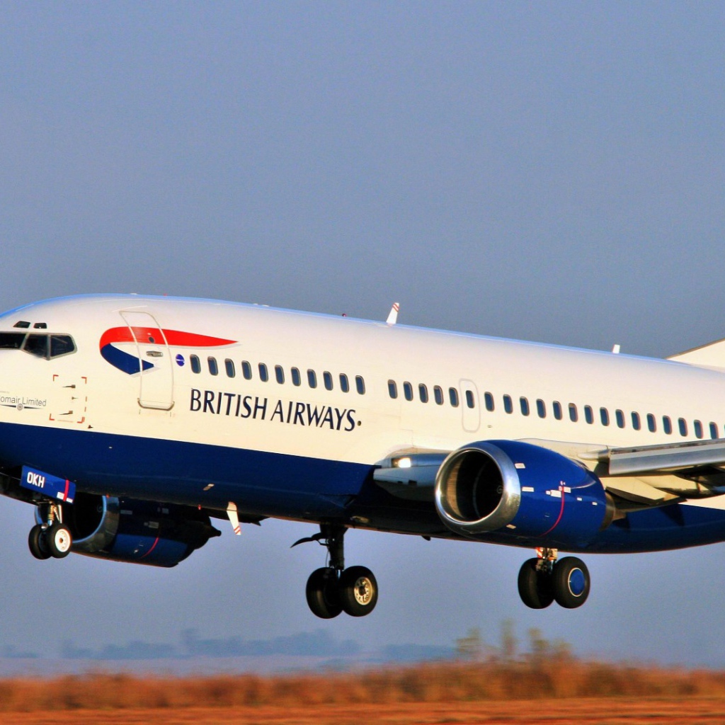 The Boeing 777 of British Airways is preparing to remove the chassis