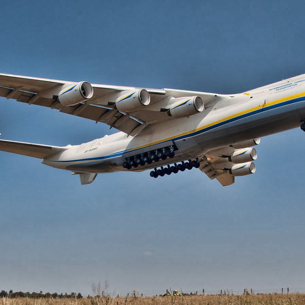 Самый большой самолет Ан-225 Мрия взлетает 