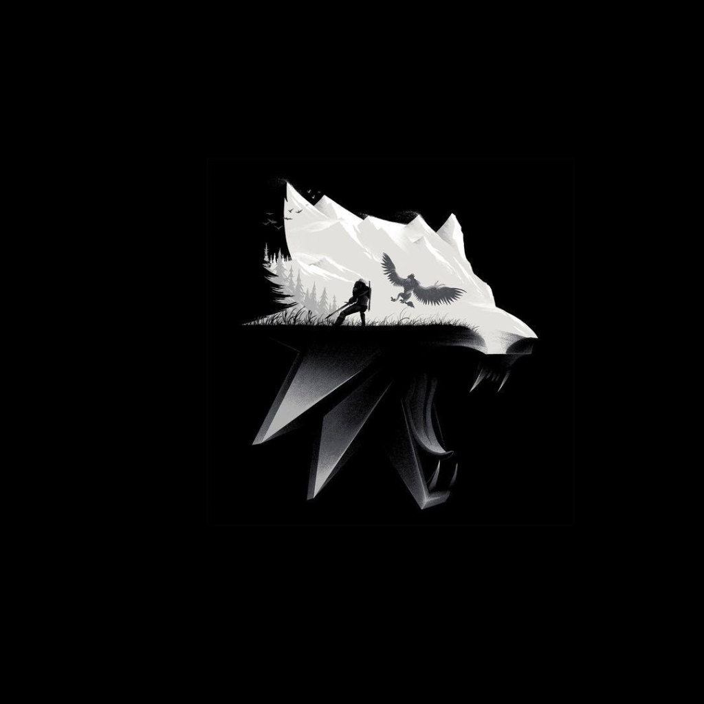 Белая голова волка на черном фоне 