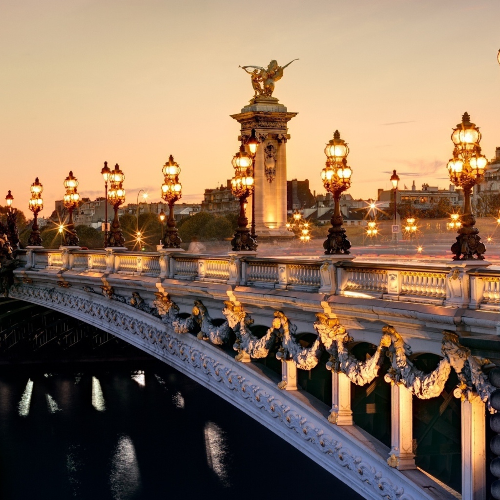 Арочный мост Александра 3 в фонарях, город Париж. Франция 