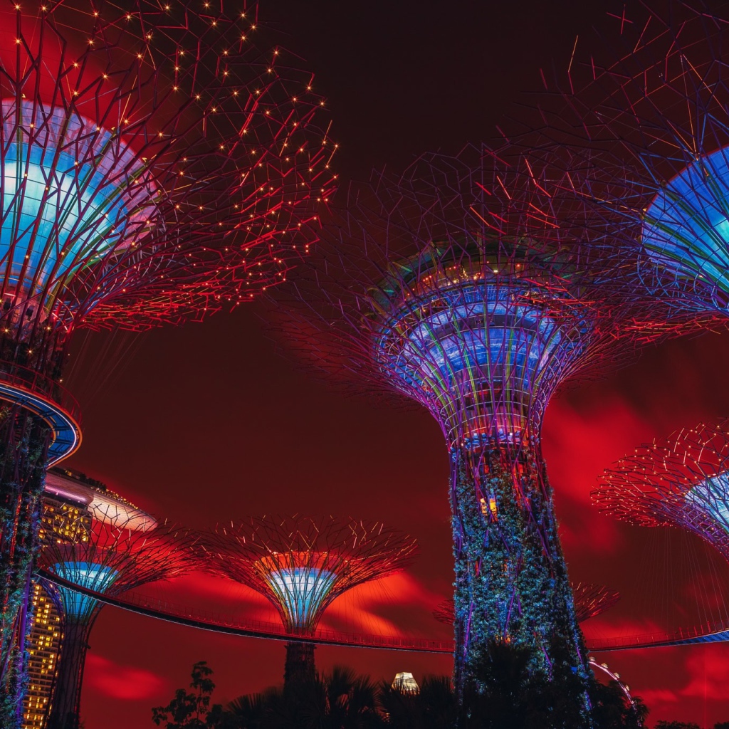 Фантастическая архитектура ночного города Сингапур 