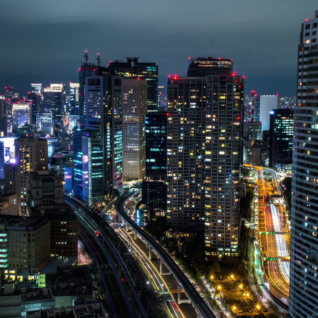 Ночной красивый город Токио 