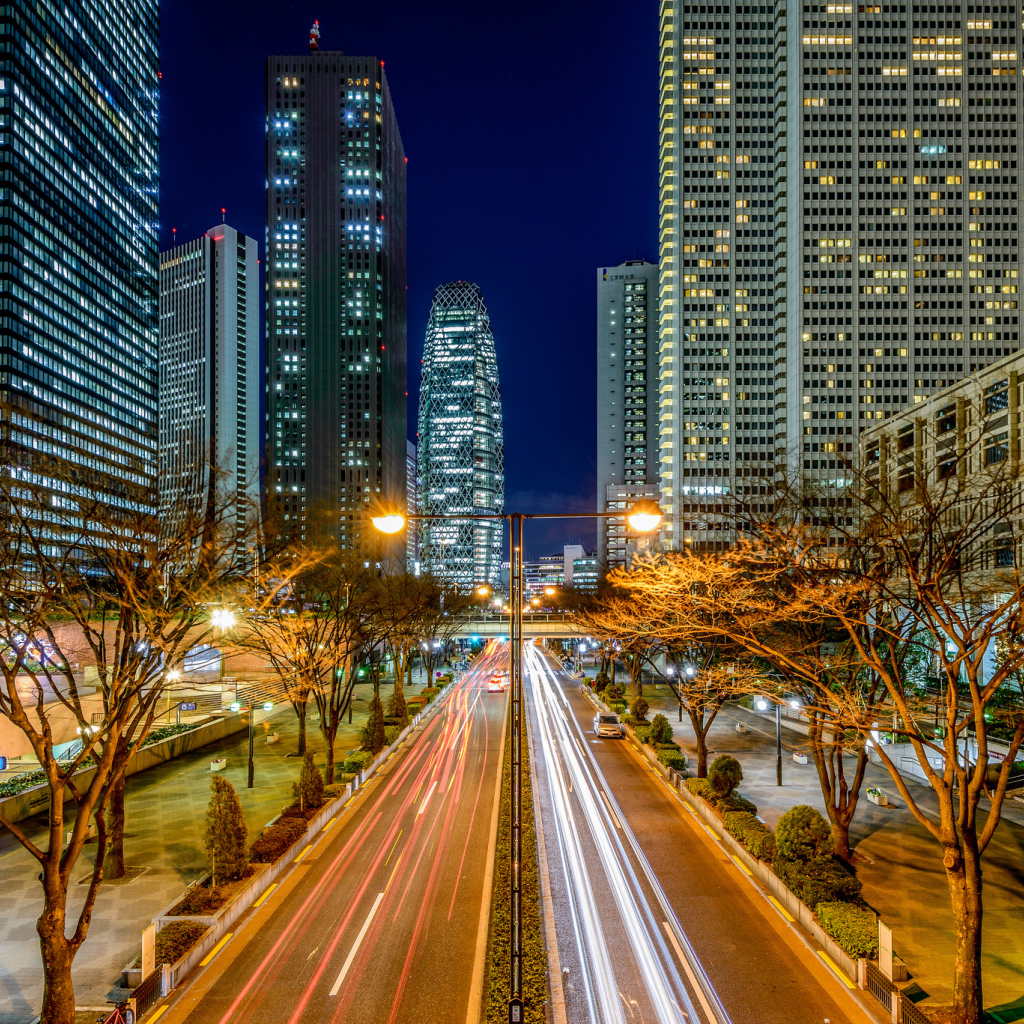 Ночной яркий город Токио 