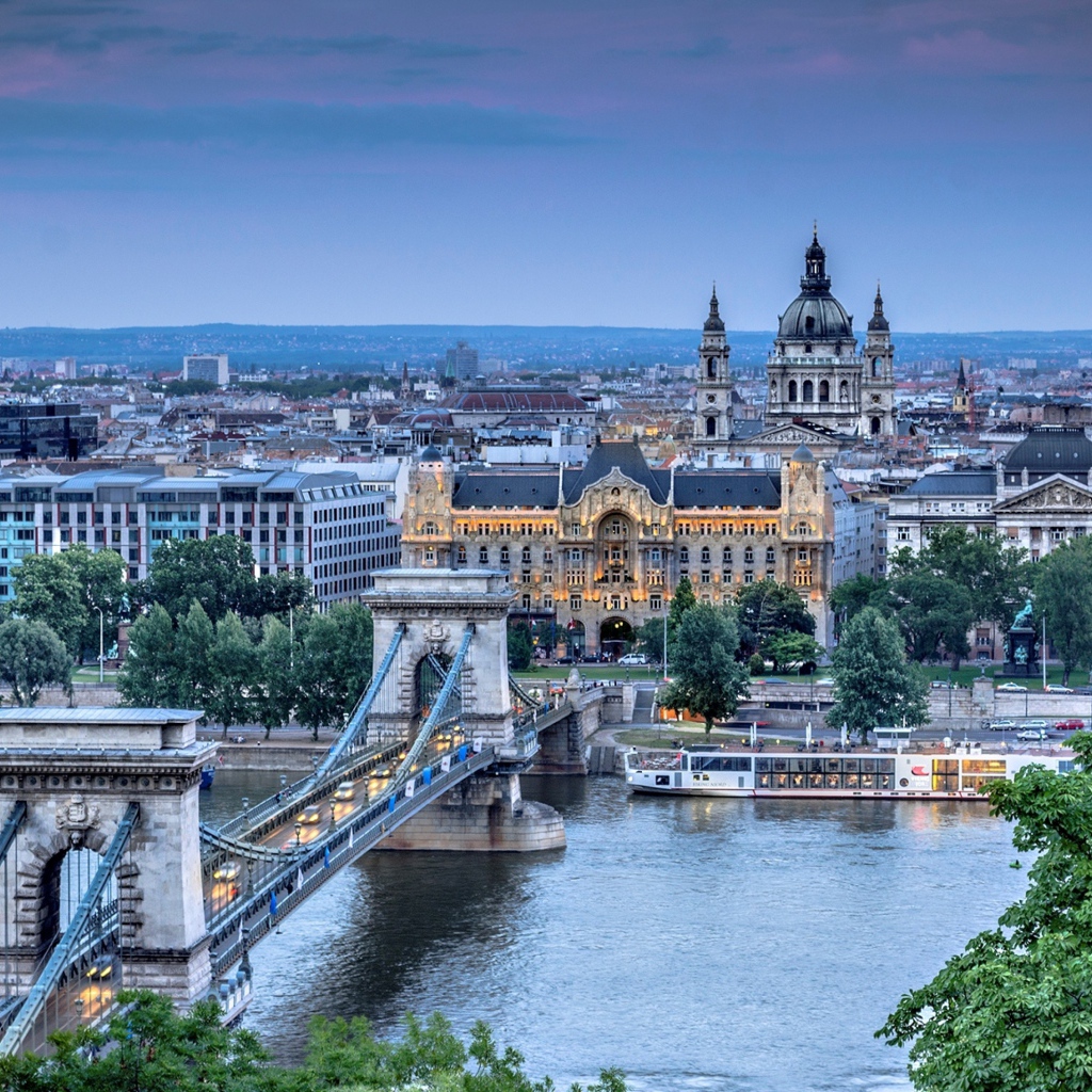 View of the city of Budapest and the chain bridge, Hungary
