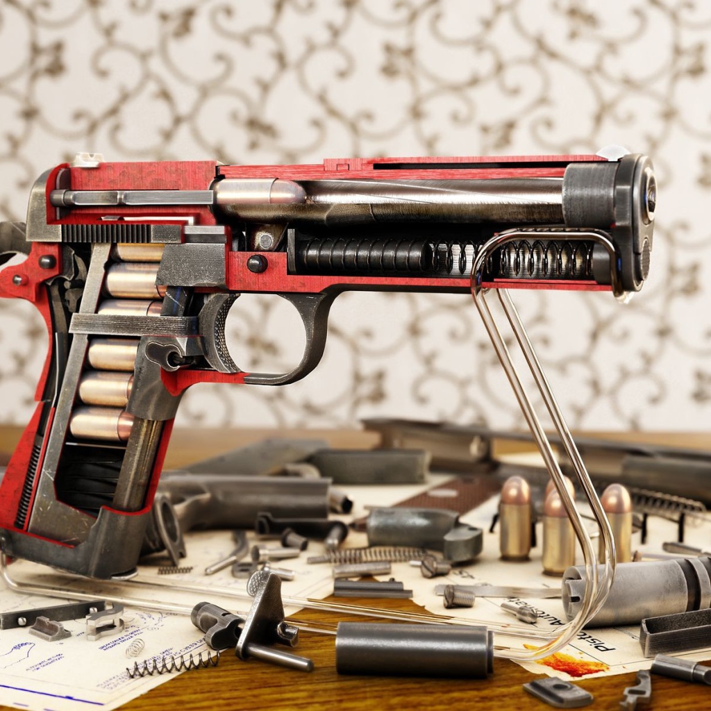 Модель  пистолета Кольт M1911A1  в разрезе 